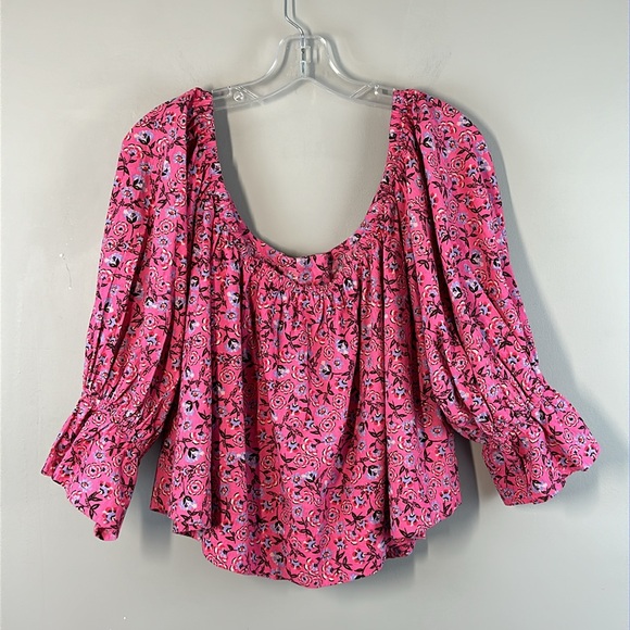 Free People James Smocked Floral Pink Blouse Size Large - Picture 4 of 16